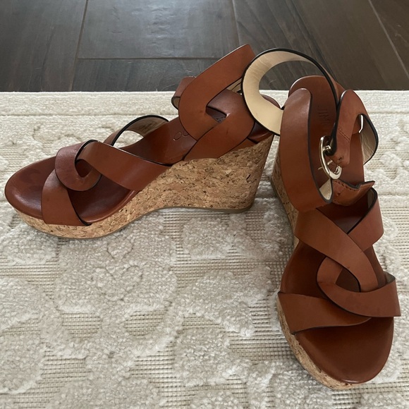 Jimmy Choo Aleili Cork Platform Wedge Sandals Brown Leather Size 36 - Picture 2 of 8